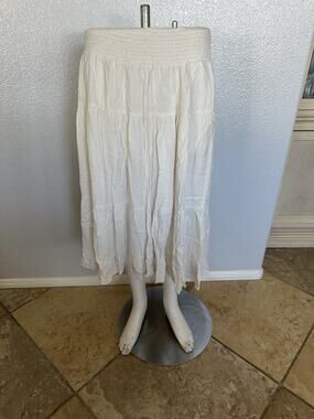 Anrabess Boho Elastic Waist Pleated A-Line Flowy Maxi Dress Size Large